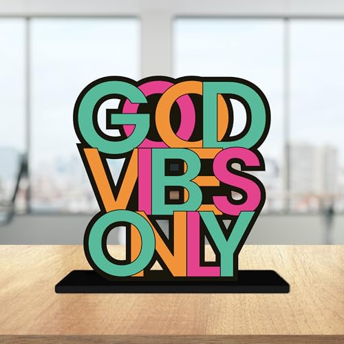 Image of Artvibes Good Vibes Only Inspirational Quotes Table Decor for Office Desk | Home Decoration Items | Living Room | Modern Art Wooden Showpiece Decorative Gift item (SP 1185)