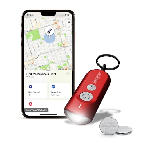 Energizer Find Me Keychain Light, Apple Find My Bluetooth Tracker, Red
