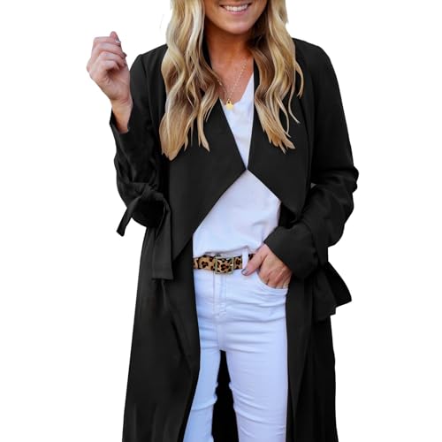 Trench long pour femme imperméable veste de mi-saison chic avec ceinture