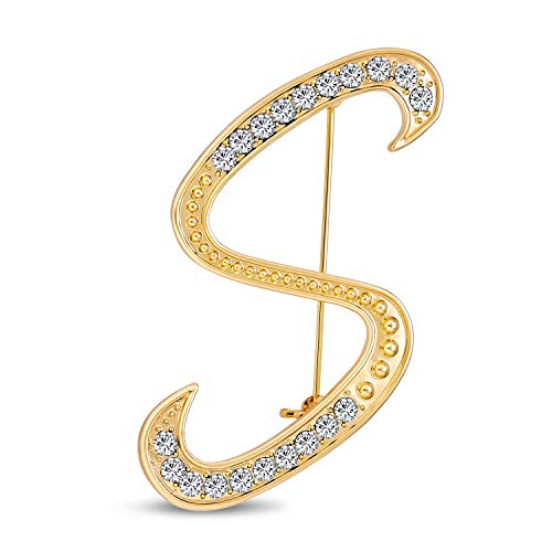 Image of Bling Jewelry Large Statement ABC Pave Crystal Cursive Script Monogram Letters Alphabet Initial Scarf Lapel Pin Brooch For Teen Women Rose, Yellow Gold Silver Plated