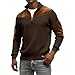 Mens Long Sleeve Casual Loose Sweatshirts Fashion Comfortable Relaxed Fit Pullover Lightweight Quarter Zip Tops Brown