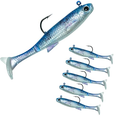 JORMIX 6Pcs Swim Baits for Bass Fishing,Easy Catching Lures Soft Plastic Walleye Fishing Lures,Fishing Gear for Bass Trout Crappie,Paddle Tail Swimbaits Fishing Soft Plastic Lure Kit Blue White - image 1