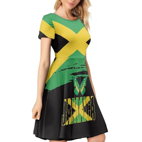Image of HUGS IDEA Womens Puffy Swing Midi Dress Round Neck Short Sleeve Party A-Line Dresses