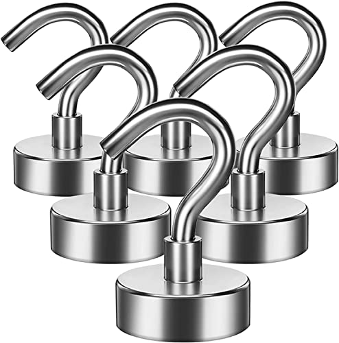 Grtard 6 Pack Magnetic Hooks, 22 lb+ Pull Strong Neodymium Magnet Hooks Heavy Duty