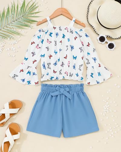 Image of Weebaby Girls Clothes 2 Piece Outfits Cute Kid Clothes Crop Top Paperbag Waist Shorts Set Summer Clothes for Tween Girls
