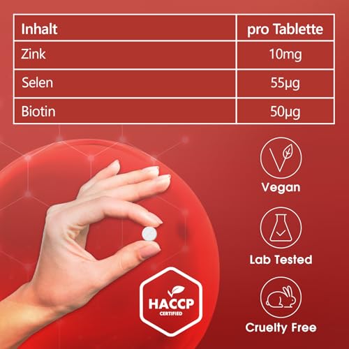 Biotin + Zink + Selen - 365 Tabletten - Haut, Haare & Nägel - Hochdosiert - 100% Vegan – Deutsche Produktion & Laborprüfung - NutriFair | Premium & Fair
