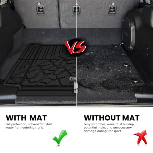 Image of LASFIT Cargo Mat for Jeep Wrangler 4XE 2021-2025 4 Doors with Subwoofer | Plug-in Hybrid EV-Gas (PHEV), All Weather, TPE, Custom Fit, Trunk Mat, Cargo Liner, Black