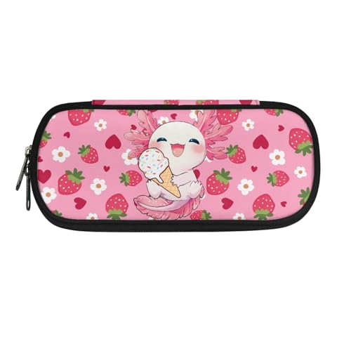 Image of Cute Strawberry Axolotl Pencil Case for Girls Pen Pouch Kids Pencil Pouch Pen Holder Box Stationery Organzier Teacher Student Preppy School Supplies Gifts