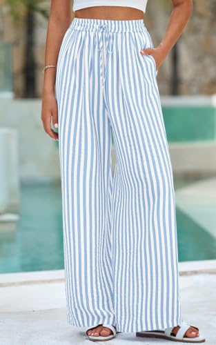 Image of PRETTYGARDEN Womens Pants Elastic Waist Floral Lightweight Palazzo Pants for Women Casual Lounge Wide Leg Pants Woman