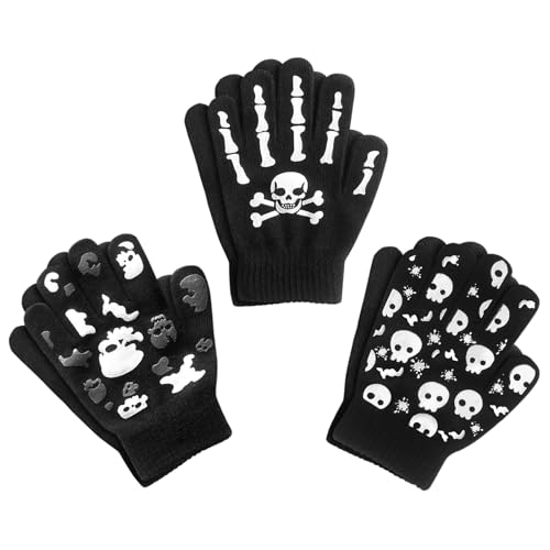 Image of Evridwear Kids Winter Gloves,3 Pairs Knit Warm Stretch Gripper Children Magic Glove for Boys Girls 4-14 Years