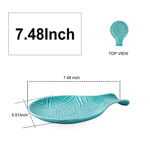 Image of Ceramic Spoon Rest, 7.48 Inches Spoon Holder for Kitchen Counter, Kitchen Accessories, Dishwasher Safe, Turquoise