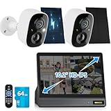 Wireless WiFi Home Security System 4MP Solar Powered Security Camera System with 10’’ UHD Monitor 64G SD