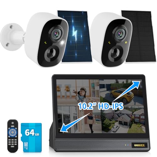 Image of Wireless WiFi Home Security System 4MP Solar Powered Security Camera System with 10’’ UHD Monitor 64G SD