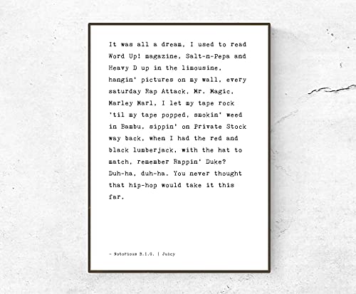 Biggie Smalls/Notorious B.I.G. / Juicy Lyrics INSPIRED Poster/Print
