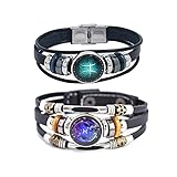 Zodiac Pisces Constellation Bracelet Handmade Woven Multilayer Zodiac Sign Leather Wrap Bracelet Wri