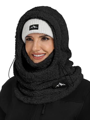 YYIDATON Plüsch Sturmhaube Mütze Winter Thermo Skimaske Fleece Thermale Windbeständig Gesichtshaube Outdoor Mütze Schal Balaclava für Herren Damen (Schwarz)