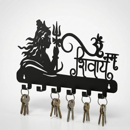 Image of Ventuos Metal Wall Mounted Key Holder with 6 Hooks, Om Namah Shivay Design, Key Organizer for Home Office Bedroom Entryway