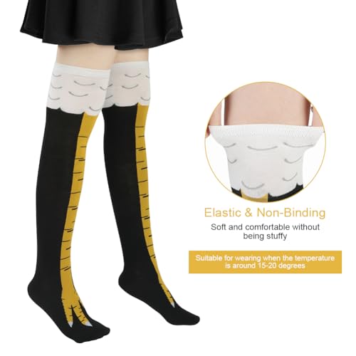 Alaoo Hühner Legs Sock Erwachsene, 1 Paar Cartoon Winter Warm Stricken Kniestrümpfe Strümpfe, Crazy Funny Strümpfe Damen für Party Stützen Kostüm Halloween, Schwarz und Gelb