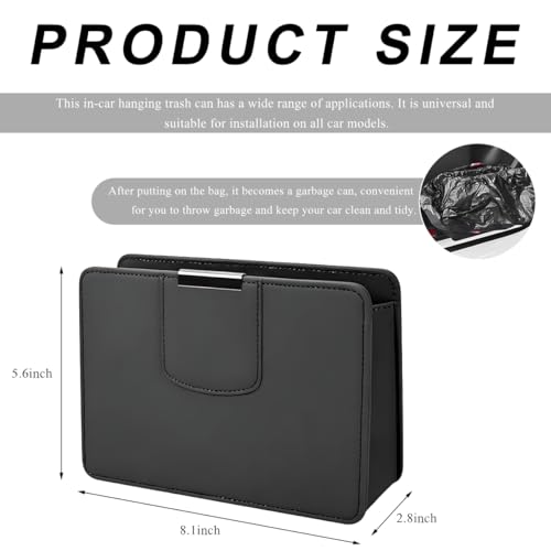 Image of Car Trash Can, Leather Magentic Vehicle Garbage Organizer with One Roll Trash Bag, Foldable Waterproof Dustbin Litter Container Mini Sotrage Bag for Car Truck SUV (Black)