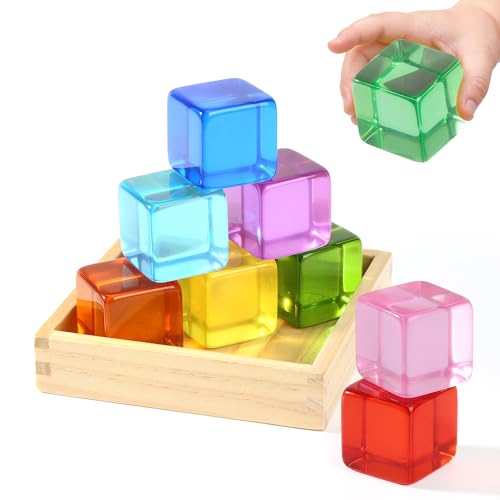 Image of Woodtoe Large Building Blocks, Montessori Sensory Blocks for Toddlers 1-4 | Rainbow Acrylic Block Set, Montessori Toys for 1 2 3 Year Old Boy Girl, No Choking Hazard, Early Learning Kids Birthday Gifts