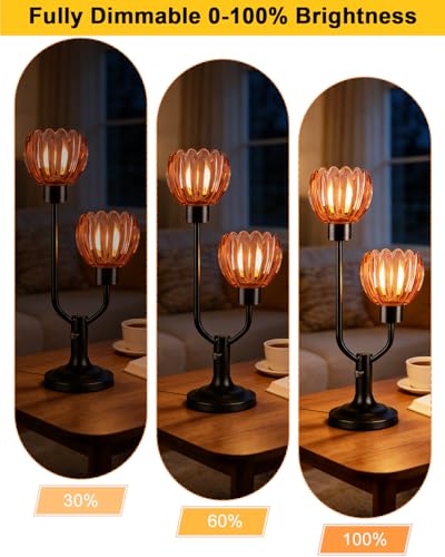 Image of Lightdot Mid Century Modern Flower Table Lamp for Living Room Pink Dimmable | Nightstand Lamp Glass Vintage Black Desk Lamp 2 Bulbs Included Warmwhite Ambient Bedside Lamps for Bedroom Home Decor Gift