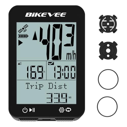 Bikevee GPS Speedometer & Odometer - Wireless Bike Computer, Auto Start/Stop, Auto Backlight, IPX7 Waterproof, 2.4' LCD, Cycling Tracker in MPH & KM/H - Black