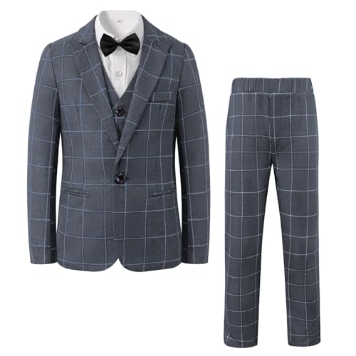 LOLANTA Jungen Grau Anzug Set, Karierter Festlicher Anzug für Hochzeit,...