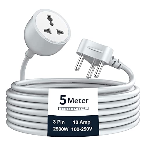 Image of Hoteon Extension Board with 5 Meters Heavy Duty Long Wire Cord, Single Outlet Socket 2500W 10A Expandable Electric Extension, 3 pins Extension Cord for Indoor Outdoor Use