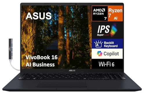 ASUS Vivobook 16 Copilot+ PC 16.0' IPS WUXGA Display (AMD Ryzen AI 7 350, 16GB DDR5, 512GB SSD, AMD Radeon 860M, Backlit KB, WiFi 6, Webcam, Bluetooth 5.4, Win 11 Pro) w/DKZ Hub - M1607KA