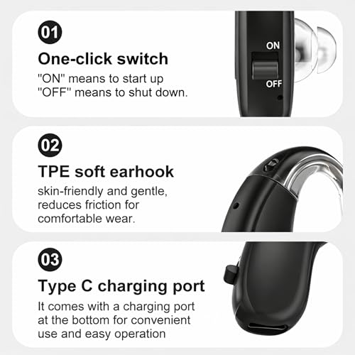 Image of Fastwell F27 Rechargeable Hearing Aids for Adults with Hearing Loss, 360 Degree Rotation Ear Hook, Digital Noise Reduction Ear Machine, Single Ear (Black) 1-Year Warranty