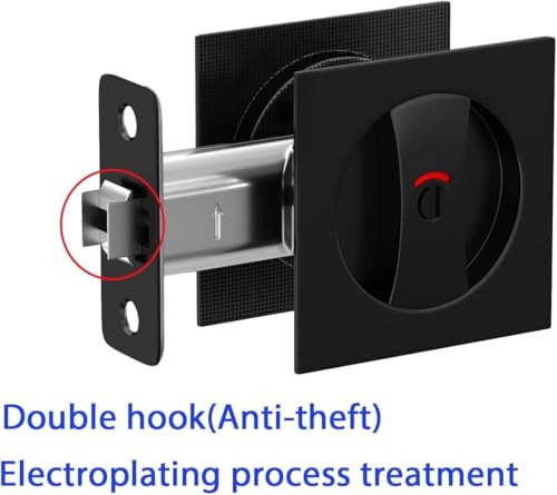 Image of goldenwarm Matte Black Pocket Door Locks for Bathroom with Indicators, Square Pocket Door Hardware for Pocket Door, Gold Sliding Pocket Door Handles 2-3 /8 inch Latch 1 Pack