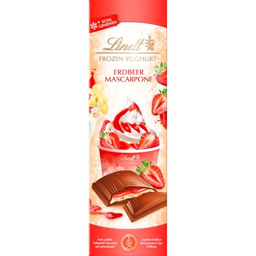 Lindt Schokolade | FROYO Erdbeer-Mascarpone Tafel | 100g | Vollmilch-Schokolade mit fruchtiger Erdbeer-Mascarpone Füllung | kühl genießen | Schokoladen-Tafel