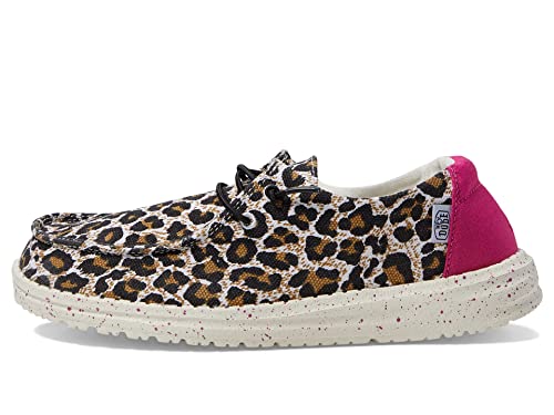 Image of HEYDUDE Wendy Cat (Little Kid /Big Kid) Loafers for Kids - Cotton-Blend Upper - Flex & Fold Technology Cheetah 3 Little Kid M