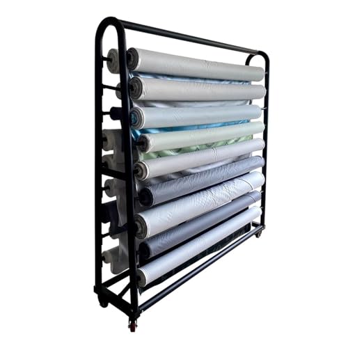 Large Hanging Display Cart for Car Color Change Film / Textile Fabric Roll, Adjustable Metal Organizer Holder with Brakeable Wheels, Commercial Tablecloth Curtain Studio Storage Rack(H-1.55m/61in,18 r