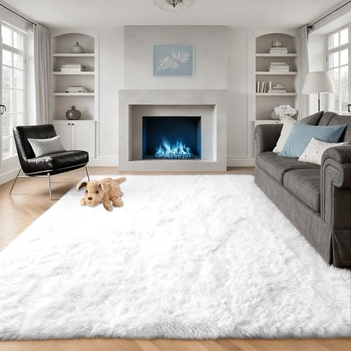 Tapis de chambre doux et grand tapis de salon blanc antidérapant - 3