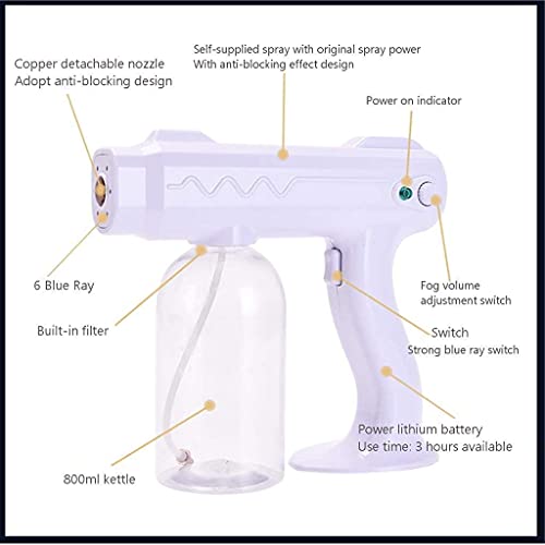 TOPNIU Spray Container Nano verstuiving Spray Gun 800ML Blauw Licht Nano Stoom Verstuiving Fοgger Sprayer, Portαble Elektrische Desinfectiοn Spray Fοgger, Handheld Spray Steam Gun - Image 8