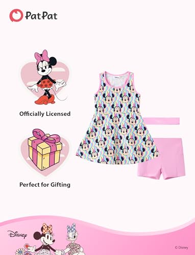Image of Disney Frozen Elsa Princess Stitch Minnie Girls Tennis Dress Sleeveless Golf Outfit with Shorts Pocket & Headband 2-9 Years