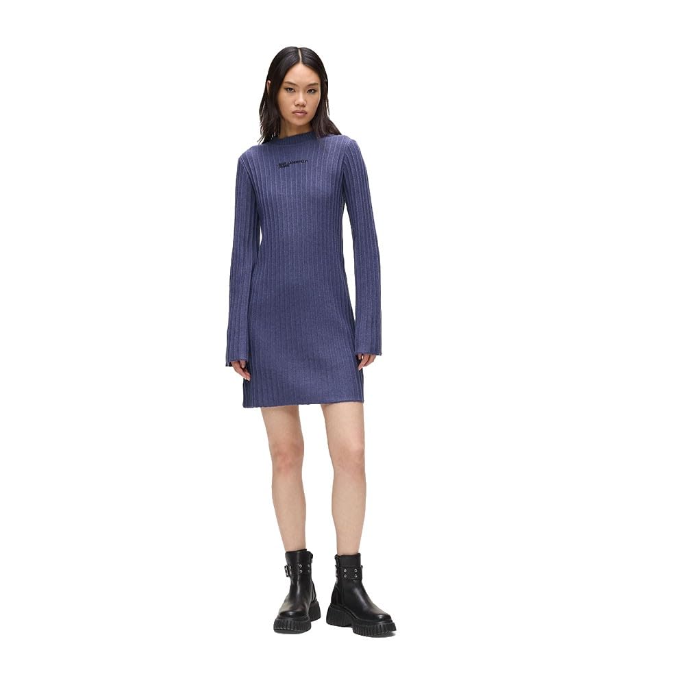 KARL LAGERFELD JEANS Women Plisse Knit Dress Skipper Blue M