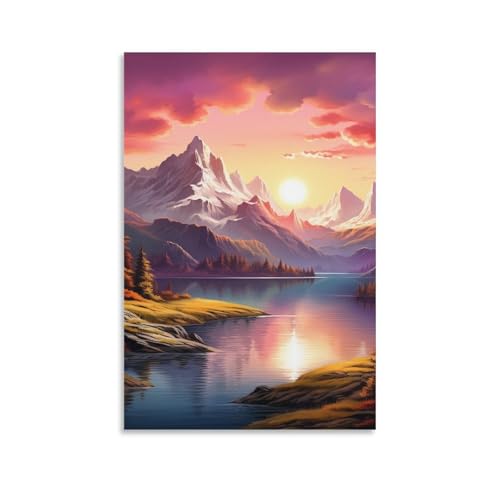 Murale lacs and snowy mountains peinture sur toile 50x75cm TNSGHAVED pour salon