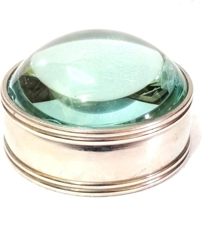 RK NAUTICAL INSTRUMENT Vintage Glass Dome Magnifying Paperweight, Round Silver