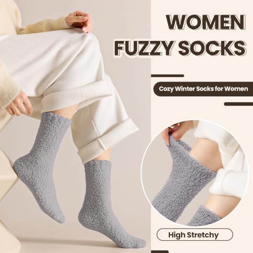 Image of Eocom Fuzzy Socks for Womens Warm Fluffy Winter Cozy Thick Plush Slipper Sleep Comfy Crew Christmas Socks 5 Pairs
