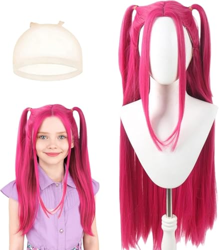 GWAWG Kids Pink Miras Wig for Child with Hair Net Safe Soft Cosplay Wig for Halloween Carnival Dress-Up Party Performance