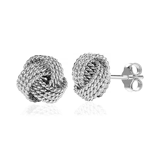 LeCalla Valentines Day Gifts Sterling Silver Knot Earrings Jewelry Italian Design Diamond-Cut Twisted Wire Love Knot Stud Earring for Women 10mm