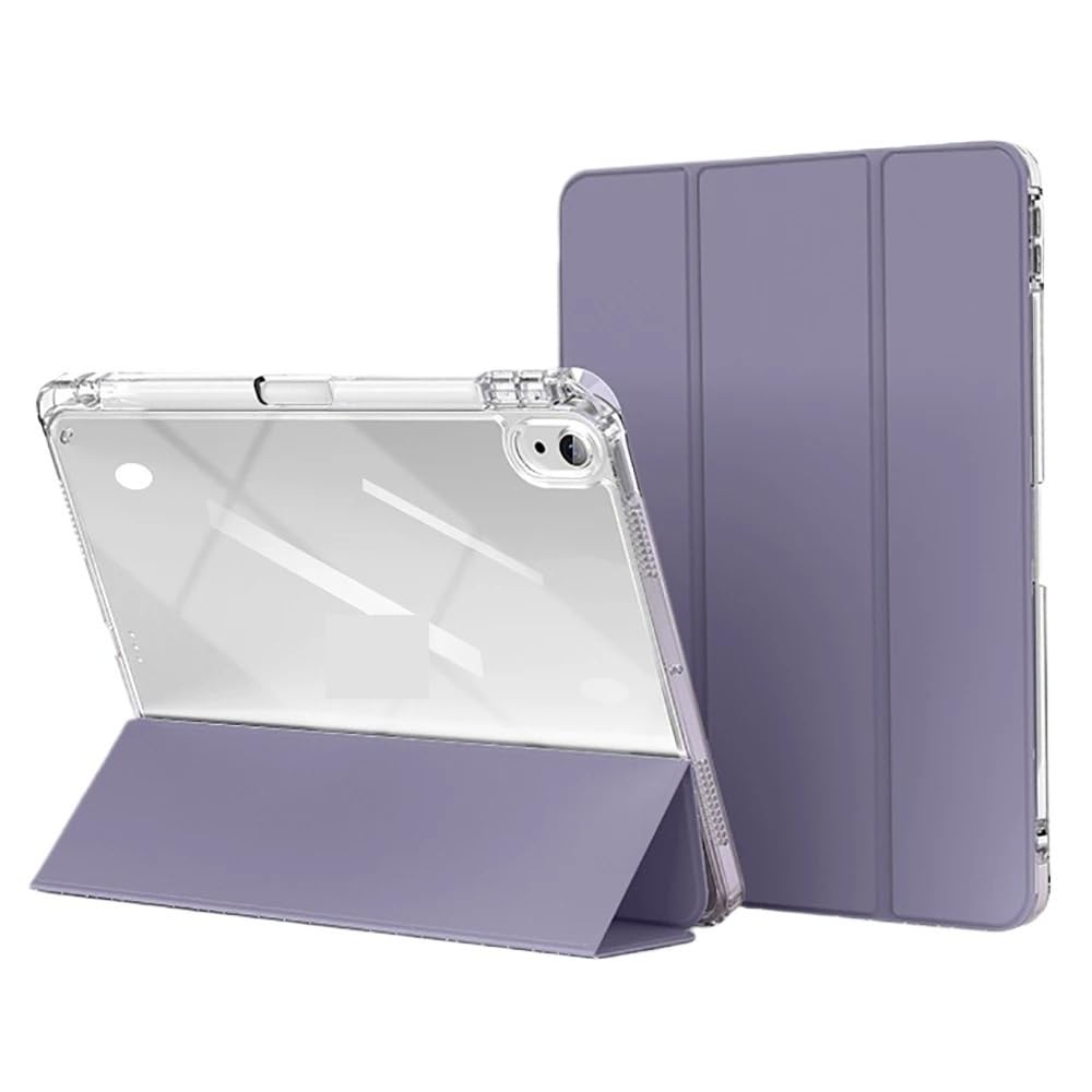 Tablet Case Suitable for Apple iPad Pro 13inch M4 2024 Transparent Acrylic Back TPU Soft Side Tri-Fold with Pen Slot Cover(Lavender)