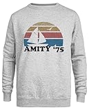 Photo Gallery amity 75 - the summer of great shark jaws maglione maglia girocollo unisex grigia Photo Gallery amity 75 - the summer of great shark jaws maglione maglia girocollo unisex grigia