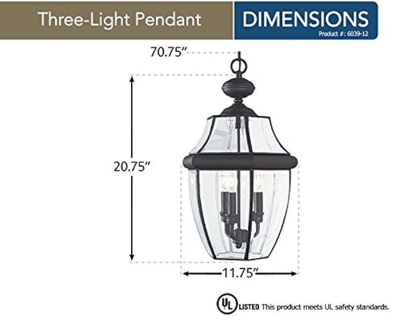 Sea Gull Lighting Lancaster Outdoor Pendant Lantern Three - Light Black