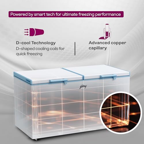 Image of Godrej DH ESNCH 430D 2HCLP RW with 5 Years Comprehensive Warranty, Pentacool+ Cooling, D-Cool technology, Cools even at 50 C, Double Door Convertible Deep Freezer (405L 4 Star, White)