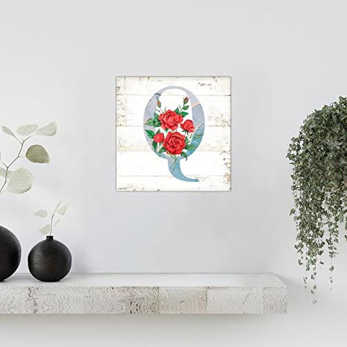 Lettre Q en bois rétro solution mur vide aquarelle bleue 30cm - 6