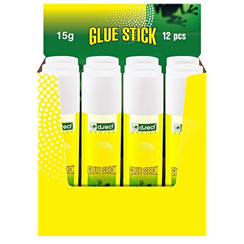 D.RECT Glue Stick 15g - PVA Glue for Craft Art Scrapbooking - Strong Hold Adhesive for Home School & Office Supplies Pack of 12
