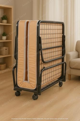 Rollaway Folding Single Bed with 6-Inch Luxury Foam Mattress | Heavy-Duty Metal Frame | Lockable Wheels | Portable & Space-Saving Design (Parent) (Biege)-image-29